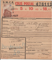 1943 - COLIS-POSTAL - SNCF - BORDEREAU 5 A 10 KG De PUTEAUX => BORDEAUX - Lettres & Documents