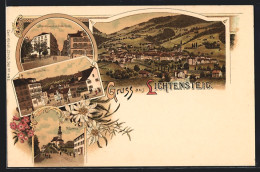 Lithographie Lichtensteig, Totalansicht, Kirche St. Loretto, Obertorplatz  - Lichtensteig