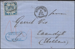 Baden 25a Ziffer 7 Kreuzer Blau Auf Brief MANNHEIM 9.9.1869 Nach ZAANDAM 10.9.69 - Storia Postale