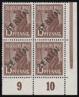 6 Schwarzaufdruck 15 Pf: ER-Viererblock Unten Rechts Mit AF I, Feld 100, ** - Unused Stamps