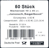 FB 27 Janosch: Segelboot, Folienblatt - Banderole Für 50 Markensets - 2011-2020