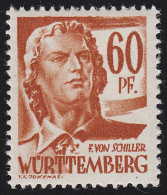 Württemberg 10yv Freimarke 60 Pf., Postfrisch ** - Württemberg