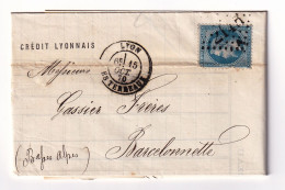 Lyon 1870 Rhône Crédit Lyonnais Barcelonette Basses Alpes Alpes De Haute Provence Napoléon III 20c Gassier Frères Banque - 1863-1870 Napoléon III Con Laureles
