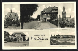 AK Beckum / Westf., Katolische Kirche, Hauptstrasse, Schwimmbad, Landwirtschafts-Schule  - Beckum