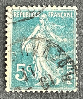 FRA0137dU42 - Type Semeuse Camée à Inscriptions Grasses - 5 C Blue Green Used Stamp - Type IIA - 1907 - France YT 137d - 1906-38 Semeuse Camée