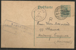 Belgique - Entier Postal Occupation Allemande - Carte Postale N°1 5c. Vert De Verviers à Houdeng-Goegnies Du 30/11/1915 - Occupation Allemande