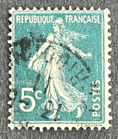 FRA0137dU43 - Type Semeuse Camée à Inscriptions Grasses - 5 C Blue Green Used Stamp - Type IIA - 1907 - France YT 137d - 1906-38 Semeuse Camée