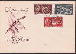 Naturschutzwoche 1957 (FDC 561/63), Distel, Salamander, Orchidee - 1950-1970