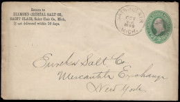 1889 2c PS ENVELOPE SAINT CLAIR, MICH,  DIAMOND CRYSTAL SALT Cº TO NEW YORK - Minerals