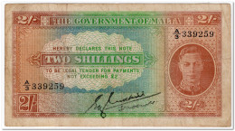 MALTA,2 SHILLINGS,1942,P.17b,aVF - Malte