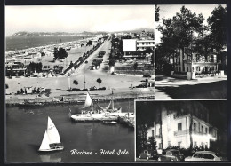 Cartolina Riccione, Hotel Sole, Ortsansicht Mit Hafen Und Strandpromenade  - Sonstige & Ohne Zuordnung