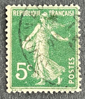 FRA0137dU54 - Type Semeuse Camée à Inscriptions Grasses - 5 C Yellow Green Used Stamp - Type IIA - 1907 - France YT 137d - 1906-38 Semeuse Camée