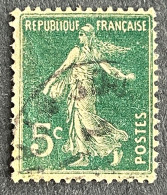 FRA0137dU5A - Type Semeuse Camée à Inscriptions Grasses - 5 C Yellow Green Used Stamp - Type IIA - 1907 - France YT 137d - 1906-38 Semeuse Camée