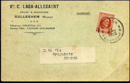 Post Card Van Kortrijk Naar Opwijk - "Vve C. Laga-Allegaert, Grains & Fourrages, Gulleghem" - Brieven En Documenten