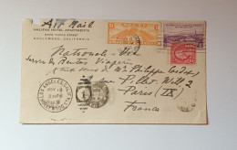 Lettre Air Mail De Los Angeles Pour Paris - Oblitération Du 19-nov-1936  Paris Rue Hyppolite Lebas Au Dos - Postal History