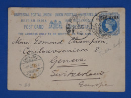 DR2 BRTISH  INDIA CARTE ENTIER 1900   CALCUTTA  A  GENOVA SUISSE   +AFF INTERESSANT+ - 1882-1901 Empire