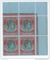 1937-41 Malaya Stamp Straits Settlements $ 1 Dollar Block Of 4 Mint (S-46) - Malaysia (1964-...)