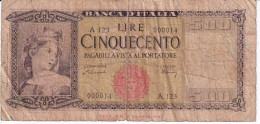 000014 - BILLETE DE ITALIA DE 500 LIRE DEL AÑO 1948  (BANKNOTE) NUMERACIÓN MUY BAJA - 500 Lire