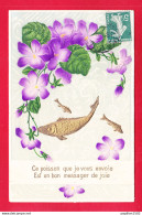 1er Avril-122P262  Carte Gaufrée, Violettes, Poissons, Cpa BE - 1er Avril - Poisson D'avril