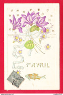 1er Avril-123P262  Carte Gaufrée, Violettes, Rubans, Poisson, Cpa BE - 1er Avril - Poisson D'avril