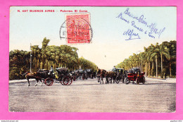 E-Argentine-04P126  BUENOS AIRES, Palermo, El Corso, Attelages, Vieille Voiture, Cpa Colorisée, Voir Oblitération - Argentina