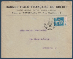 TIMBRE SEMEUSE N° 140 PERFORÉ BIS Sur LETTRE ENTETE BANQUE ITALO-FRANÇAISE DE CREDIT CAD MARSEILLE 1924 PERFIN - Storia Postale