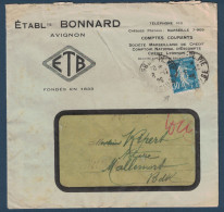 TIMBRE SEMEUSE N° 140 PERFORÉ B Sur LETTRE ENTETE BONNARD CAD AVIGNON VAUCLUSE 1925 + CORRESPONDANCE PERFIN - Storia Postale