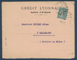 TIMBRE SEMEUSE N° 130 PERFORÉ CL Sur LETTRE ENTETE CRÉDIT LYONNAIS AGENCE D'AVIGNON VAUCLUSE CAD 1919 ? PERFIN - Storia Postale