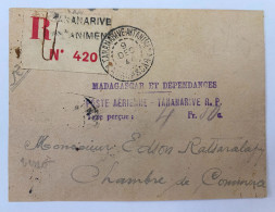 !!! MADAGASCAR, PLI AÉRIEN RECO DE 1944 DE TANANARIVE POUR TAMATAVE, TAXE PERÇUE EN NUMÉRAIRE À 4,50F. - Cartas & Documentos