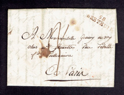 MARQUE POSTALE OISE - MARQUE 58 BRETEUIL ROUGE - TAXE MANUSCRITE 3 POUR PARIS - RARE - 29 JUILLET 1816 - 1801-1848: Precursors XIX