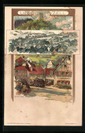 Künstler-Lithographie Karl Mutter: Liebenzell, Totale Und Ortspartie  - Mutter, K.