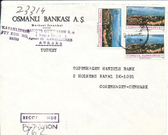 Turkey Registered Bank Cover Sent Air Mail To Denmark Kavaklidere 1985 - Covers & Documents