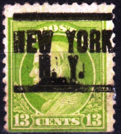 USA Precancels New York 1919 Sc513 13c Franklin P.11. NEW YORK / N.Y. 2 Lines, Defect - Prematasellado