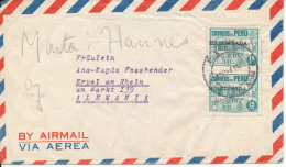 Peru Air Mail Cover Sent To Germany With Overprinted Stamps And A Block Of 4 On The Backside Of The Cover - Peru