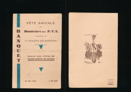 Menu Banquet Des Monteurs Des P.T.T.  1930 Salle Des Fêtes Du Grand Orient De France - Paris - Poste - Menus