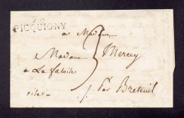 MARQUE POSTALE SOMME - LETTRE 76 PICQUIGNY SEPTEMBRE 1826 TAXE MANUSCRITE 3 - 1801-1848: Precursors XIX