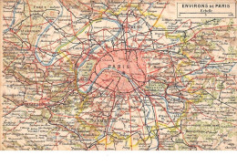 75  .  N° 201571  .  PARIS  .   CARTE PLAN DES ENVIRONS DE PARIS - Paris By Night