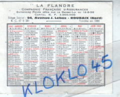 Mini Calendrier De Poche 1962 " LA FLANDRE " - 94 Avenue J. Lebas ROUBAIX ( Nord ) Recto Verso - Fondée En 1888 - Klein Formaat: 1961-70