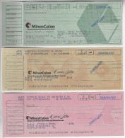 Brazil 3 Different Check Savings Bank Of The State Of Minas Gerais Minas Caixa Econômica Value In Cr$ With Stub - Cheques En Traveller's Cheques