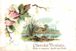 CHROMO GAUFRE CHOCOLAT POULAIN PAYSAGE DECOR DE ROSES - Poulain