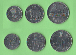 India 10 + 25 + 50 Paise 1988 C Ottawa Mint Steel Coins Inde Indie - Indien