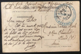 France 1916 Poste Militaire CP De Bourges Vers Paris Cachet Bleu Centre D'Instruction Des Mitrailleurs - (1013) - Lettres & Documents