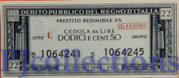 ITALIA - ITALY CEDOLA DI PRESTITO DA LIRE 12,50 1947/48 PICK NL UNC - Biglietti Consorziale