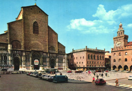 BOLOGNA, EMILIA ROMAGNA, BASILICA, ARCHITECTURE, CARS, SQUARE, BUS, TOWER WITH CLOCK, ITALY, POSTCARD - Bologna