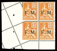 N°1, 15c Orange, Piquage Oblique Sur Bloc De Quatre Coin De Feuille (1ex*). SUPERBE. R. (signé/certi - Guerre (timbres De)