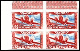 N°30, 100F, Essai Non Dentelé Rouge-carmin Et Outremer En Bloc De Quatre Cdf. TTB (certificat)  Qual - Airmail