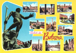 BOLOGNA, EMILIA ROMAGNA, MULTIPLE VIEWS, ARCHITECTURE, TOWER, SCULPTURE, BUS, FOUNTAIN, ITALY, POSTCARD - Bologna