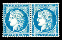 N°37, 20c Bleu En Paire, Très Bon Centrage. SUP (certificat)  Qualité: *  Cote: 1100 Euros - 1870 Asedio De Paris