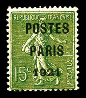 N°28, 15c Vert-olive Surchargé 'POSTES PARIS 1921', Frais, SUP. R.R. (signé Calves/certificat)  Qual - 1893-1947