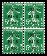 N°24, 5c Vert Surchargé 'POSTE PARIS 1920' En Bloc De Quatre , Bon Centrage. SUP (signé Brun/certifi - 1893-1947